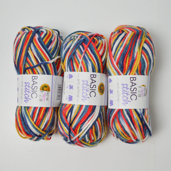 Colorful Variegated Basic Stitch Acrylic Yarn - 3 Skeins