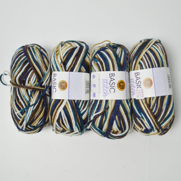 Brown + Blue Variegated Basic Stitch Acrylic Yarn - 4 Skeins