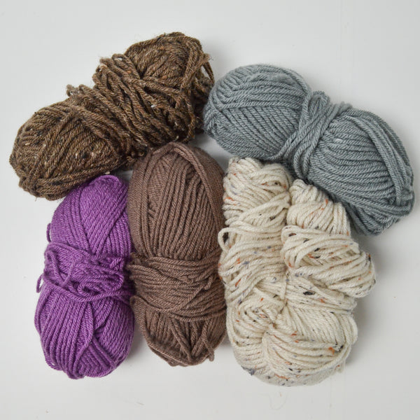 Brown, Gray + Purple Acrylic Yarn