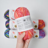 Variegated Lion Brand Mani-Pedi Superwash Wool + Nylon Blend Yarn - 6 Skeins
