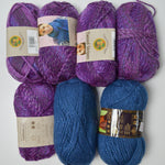 Purple + Blue Lion Brand Tweed Stripes + Assorted Acrylic Yarn - 7 Skeins