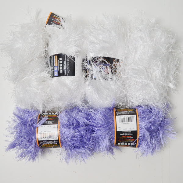 Purple + White Lion Brand Fun Fur Eyelash Yarn - 6 Skeins