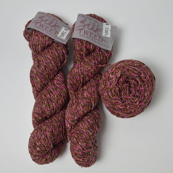 Brown + Purple Crystal Palace Yarn Silk Tweed 100% Silk Yarn - 2 Skeins + Extra