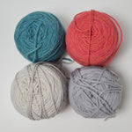 Teal, Red + Gray Wool + Wool and Alpaca Blend Yarn - 4 Balls