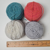 Teal, Red + Gray Wool + Wool and Alpaca Blend Yarn - 4 Balls
