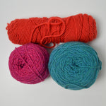 Magenta, Red + Teal Wool  + Wool/Mohair Blend Yarn - 3 Skeins
