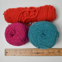 Magenta, Red + Teal Wool  + Wool/Mohair Blend Yarn - 3 Skeins