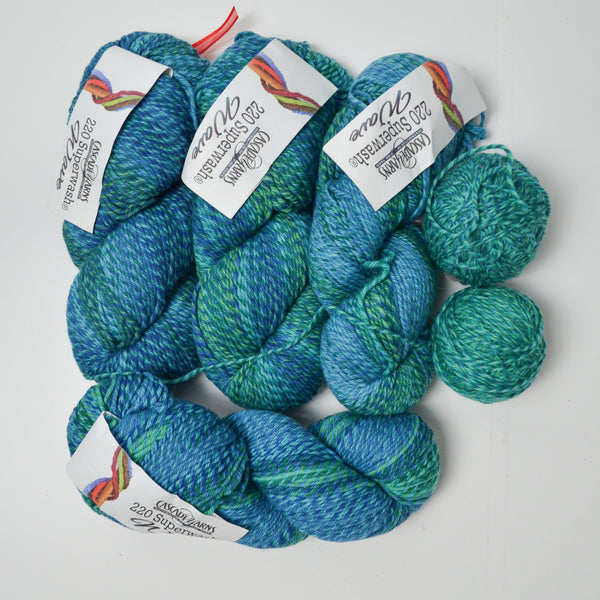 Teal Variegated Cascade Yarns 220 Superwash Yarn - 4 Skeins + Extra