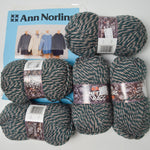 Green + Tan Marled Shetland Ragg Acrylic Blend Yarn + Sweater Pattern - 5 Skeins
