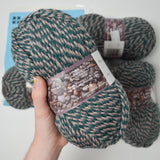 Green + Tan Marled Shetland Ragg Acrylic Blend Yarn + Sweater Pattern - 5 Skeins