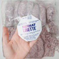 Mauve + White Loopy Bernat Linette Yarn + Project