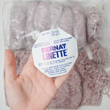 Mauve + White Loopy Bernat Linette Yarn + Project
