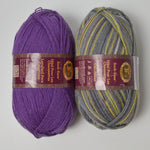 Purple + Green & Gray Variegated Lion Brand Yarn Sock Ease Wool + Nylon Blend Yarn - 2 Skeins