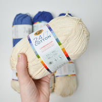Blue + White Lion Brand 24/7 Cotton Yarn - 7 Skeins