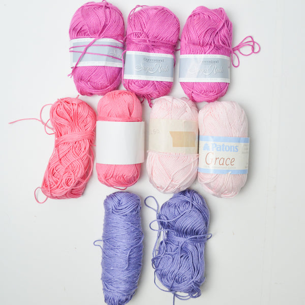 Pink + Purple Mercerized Cotton Yarn - 9 Skeins