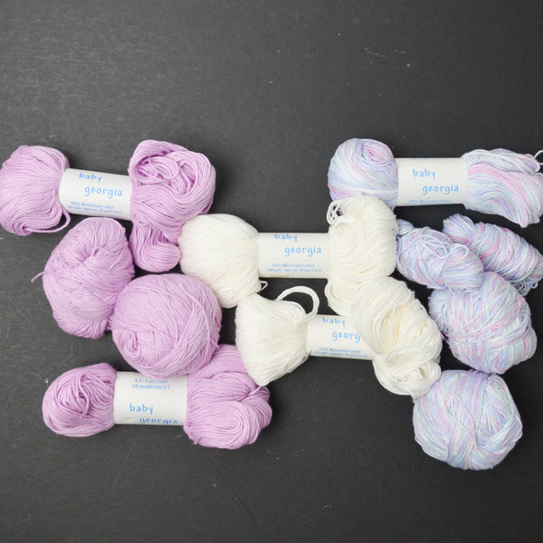 Purple + White Crystal Palace Yarns Baby Georgia Mercerized Cotton Yarn - 5 Skeins + Extras