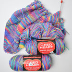 Colorful Variegated Red Heart Super Saver Acrylic Yarn - 2 Skeins + Extra + Project