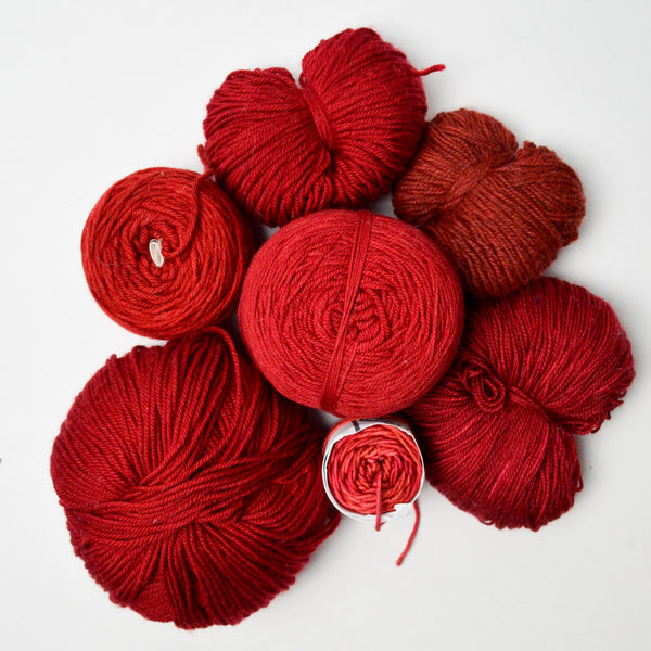 Red Wool + Natural Fiber Yarn Bundle - 7 Balls