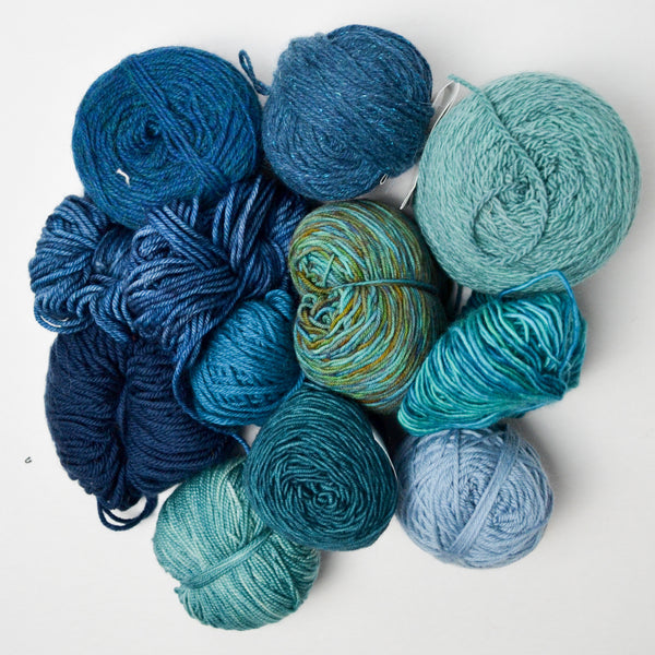 Blue + Teal Wool + Natural Fiber Yarn Bundle