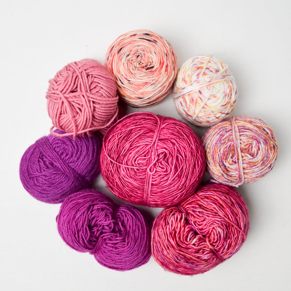 Pink Wool + Natural Fiber Yarn Bundle - 8 Balls