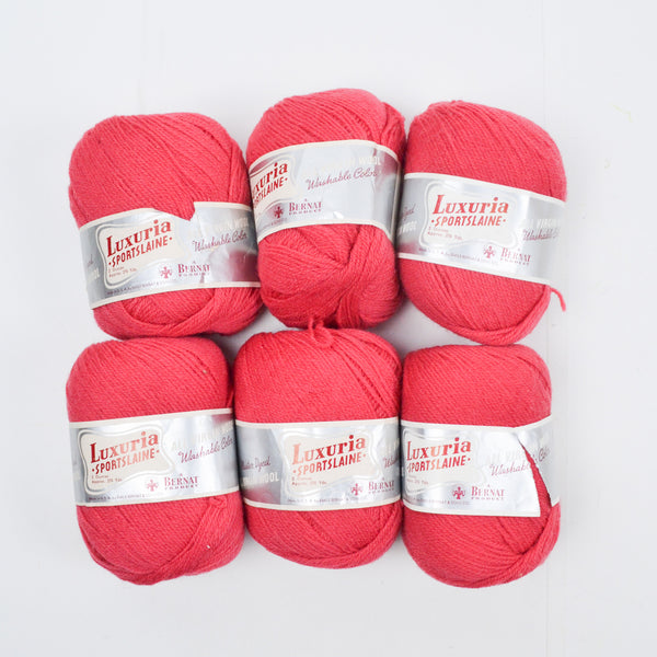 Bright Pink-Red Luxuria Sportslaine Virgin Wool Yarn - 6 Balls