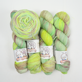 Bright Green + Muted Purple The Golden Purls Superwash 4 ply DK Merino Wool Yarn - 5 Skeins