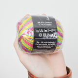 Pink, Yellow, Green + Blue Cascade Fixation Cotton + Elastic Yarn - 5 Balls