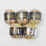 Pink, Yellow, Green + Blue Cascade Fixation Cotton + Elastic Yarn - 5 Balls