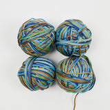 Green, Blue + Brown Variegated Chainette Yarn - 4 Balls