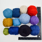 Assorted Blue + Bright Colorful Wool + Natural Fiber Yarn Bundle - 12 Balls