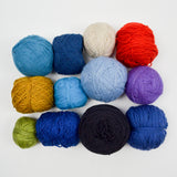 Assorted Blue + Bright Colorful Wool + Natural Fiber Yarn Bundle - 12 Balls