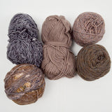 Brown + Gray Wool + Natural Fiber Yarn - 5 Balls