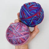 Pink, Blue + Black Variegated Wool + Natural Fiber Yarn - 3 Balls