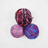 Pink, Blue + Black Variegated Wool + Natural Fiber Yarn - 3 Balls