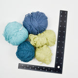 Assorted Green + Blue Wool + Natural Fiber Yarn - 5 Balls