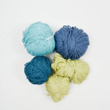 Assorted Green + Blue Wool + Natural Fiber Yarn - 5 Balls