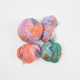 Assorted Colorful Variegated Wool + Natural Fiber Yarn - 4 Balls