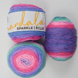 Pink, Blue + Purple Lion Brand Mandala Sparkle Acrylic + Metallic Polyester Yarn - 3 Balls