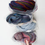 Colorful Variegated Wool Roving + Hand Spun Yarn