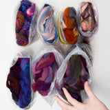 Colorful Variegated Wool Roving + Hand Spun Yarn