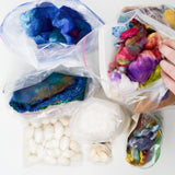 Colorful Dyed Silk Hankies for Spinning, Assorted Silk + Undyed Silk Cocoons