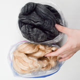 Brown Camel/Tussah Silk Top + Black Merino Wool/Silk Blend Roving