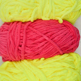 Neon Pink + Yellow Chenille Blanket Yarn - 3 Balls