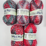 Green, White + Red Variegated Cascade Yarns Big Wheel Acrylic Yarn - 5 Skeins