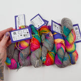 Gray + Rainbow Variegated Darn Good Yarn Peek-A-Boo Lace Weight Yarn - 6 Skeins