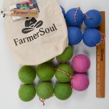 Green, Blue + Pink FarmerSoul Wool Ball Ornaments