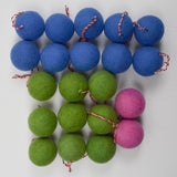 Green, Blue + Pink FarmerSoul Wool Ball Ornaments