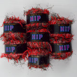 Red + Gray Plymouth Yarn Hip Italian Collection Nylon, Acrylic, Rayon, Polyester + Cotton Eyelash Yarn - 7 Balls