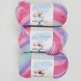 Pink, Purple + Mint Green Lion Brand Ice Cream Acrylic Yarn - 3 Skeins