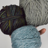 Teal, Blue + Green Variegated Wool + Natural Fiber Yarn Bundle